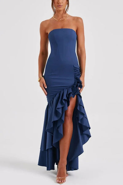 Lindsay® | Sexy Off-Shoulder-Maxikleid mit schmaler Passform und unregelmäßigem Saum