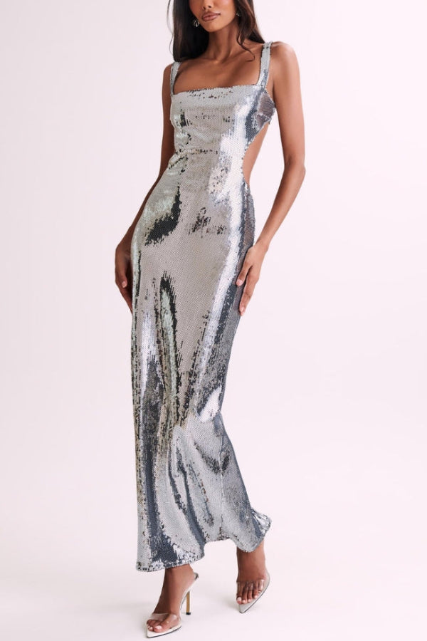 Lucia® | Schlankes, rückenfreies Maxikleid mit quadratischem Ausschnitt und Neckholder