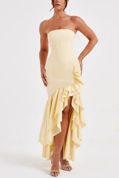 Lindsay® | Sexy Off-Shoulder-Maxikleid mit schmaler Passform und unregelmäßigem Saum