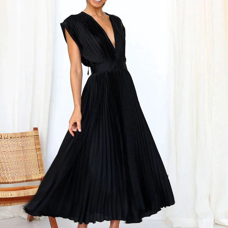 Maxikleid mit v-ausschnitt und falten