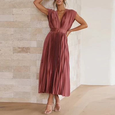 Maxikleid mit v-ausschnitt und falten