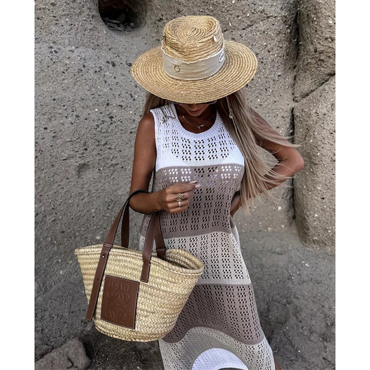 Isla - weiße häkel-maxikleid