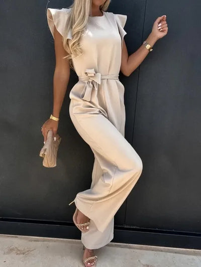 Jumpsuit für frauen mit rüschenärmeln und gürtel