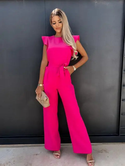 Jumpsuit für frauen mit rüschenärmeln und gürtel
