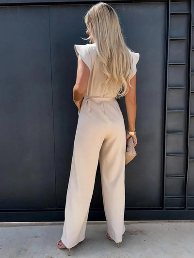 Jumpsuit für frauen mit rüschenärmeln und gürtel
