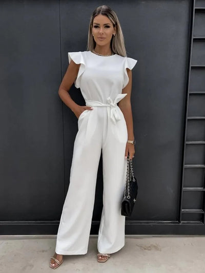 Jumpsuit für frauen mit rüschenärmeln und gürtel
