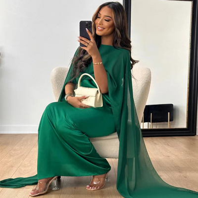 Elegantes Langes Cape Kleid Für Damen