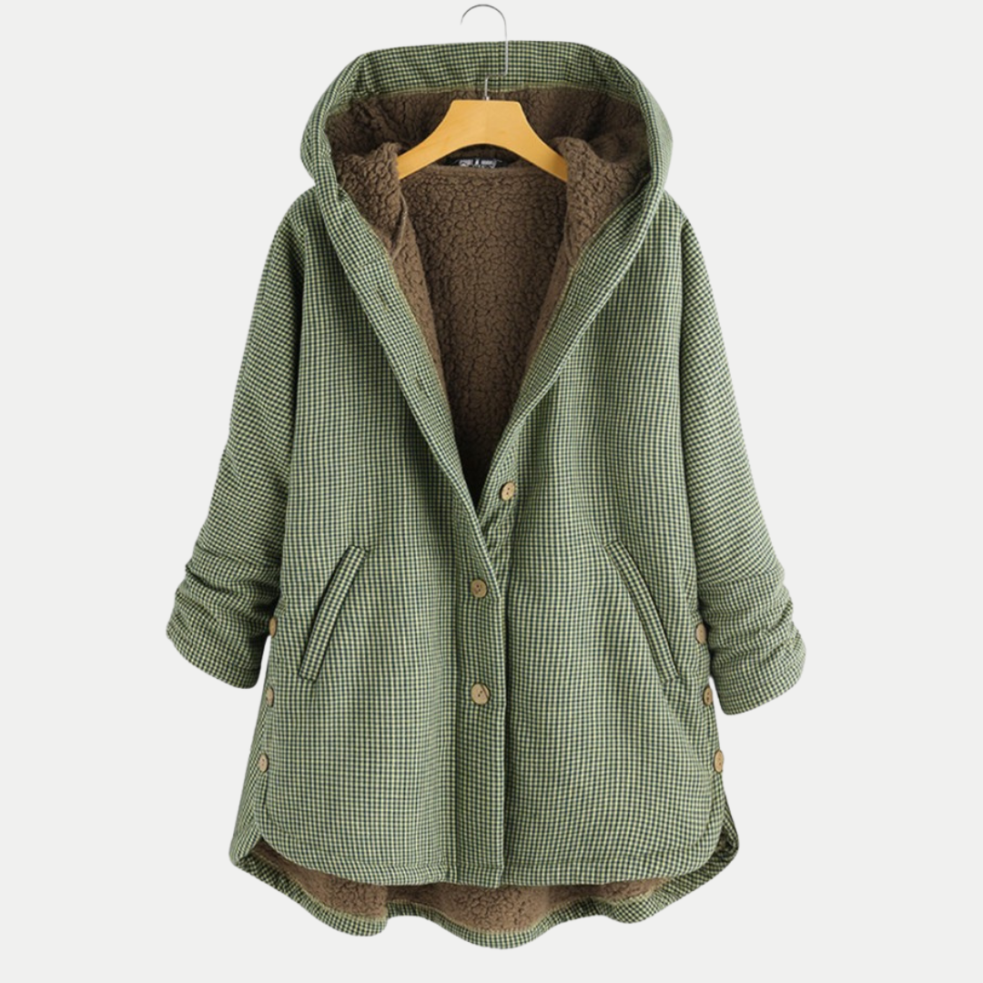 Karierter Mantel mit Kapuze für Damen