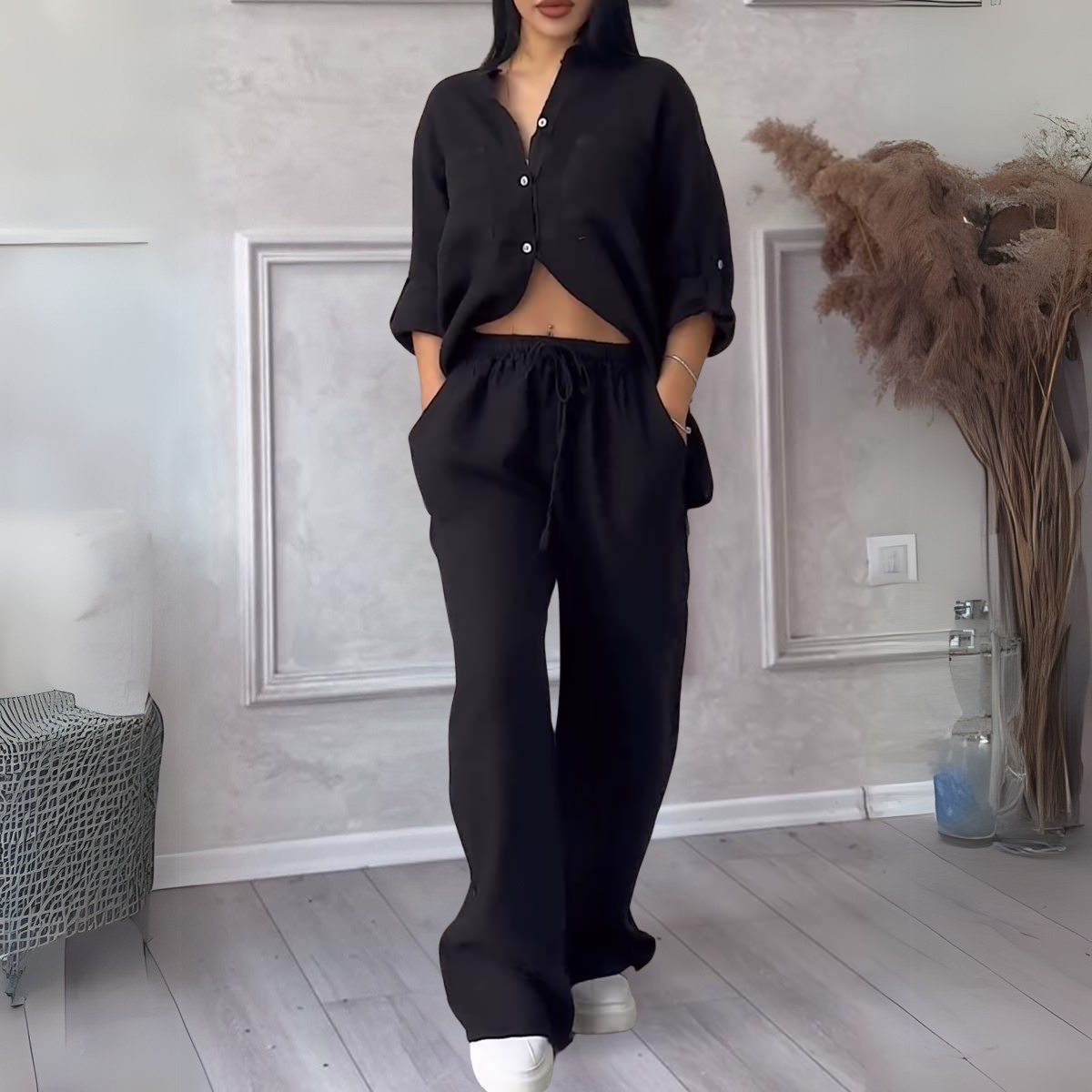 Leichtes Button-Up-Set für Damen