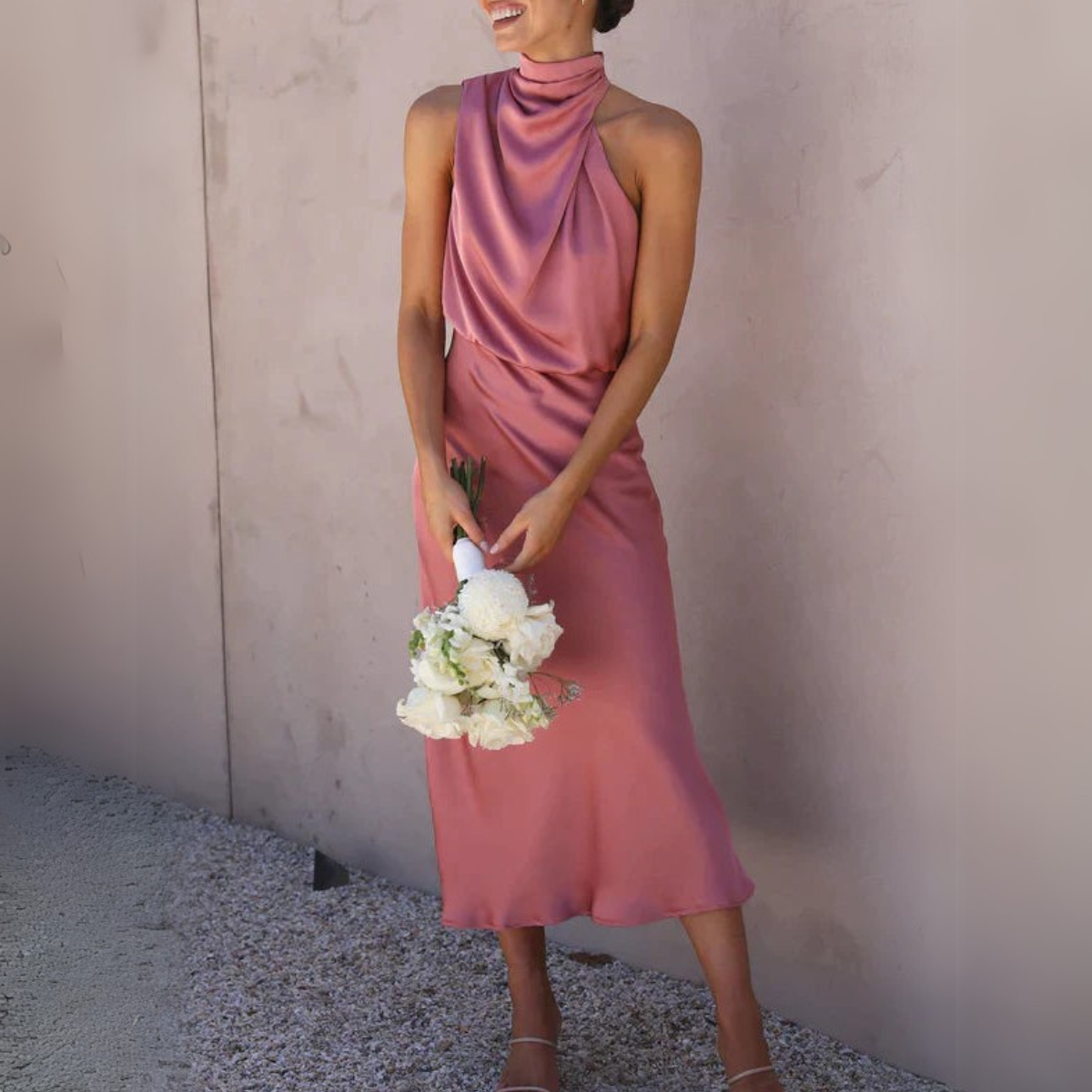 Drapiertes Neckholder-Midikleid Für Damen