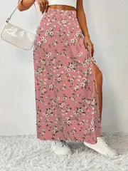 Maria | Floral bedruckter Maxirock mit hochtailliertem Design und Seitenschlitz