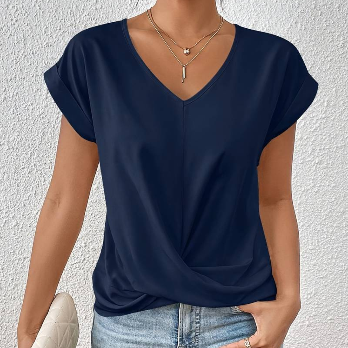 V-Ausschnitt Kurzarm Bluse Für Damen