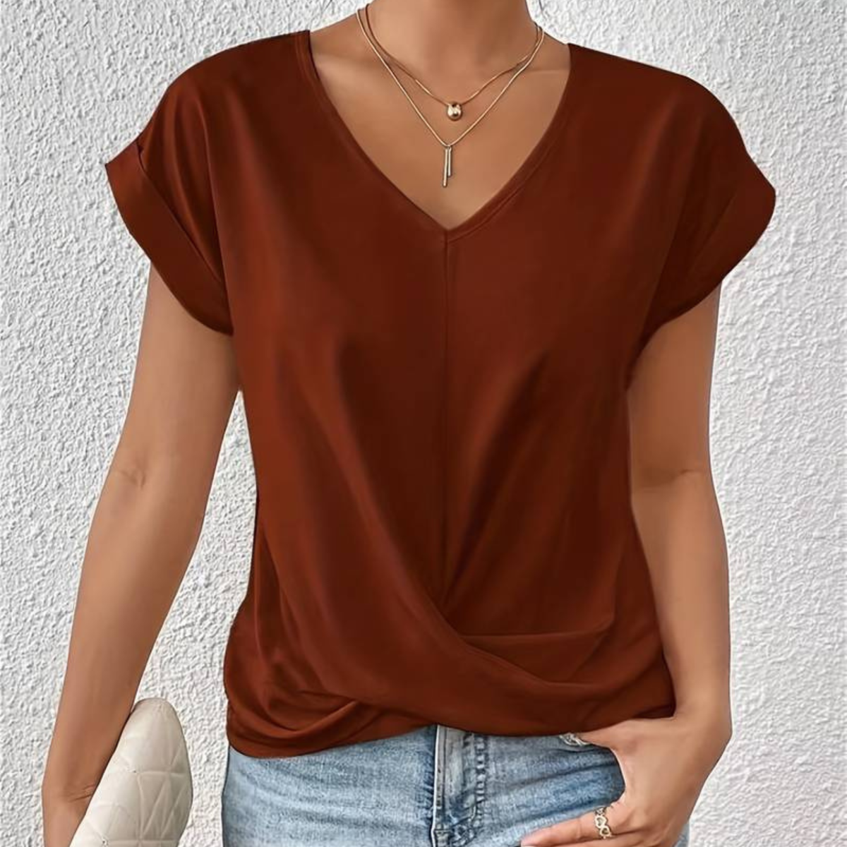 V-Ausschnitt Kurzarm Bluse Für Damen