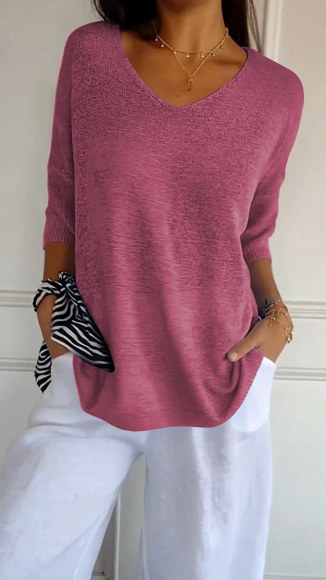 Unifarbenes stricktop mit v-ausschnitt
