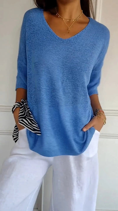 Unifarbenes stricktop mit v-ausschnitt