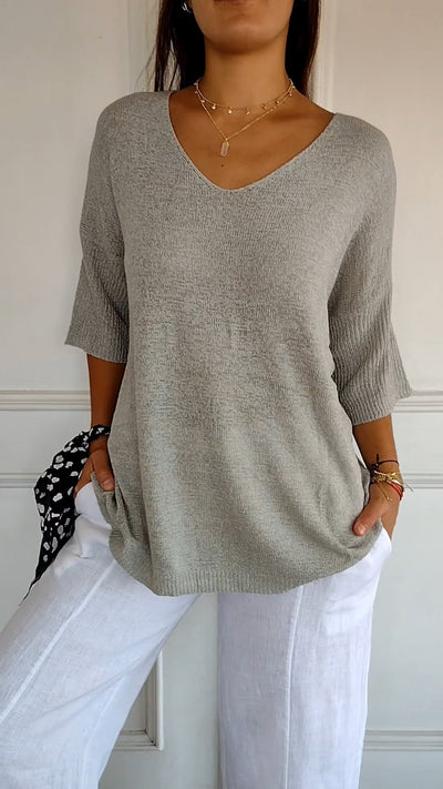 Unifarbenes stricktop mit v-ausschnitt