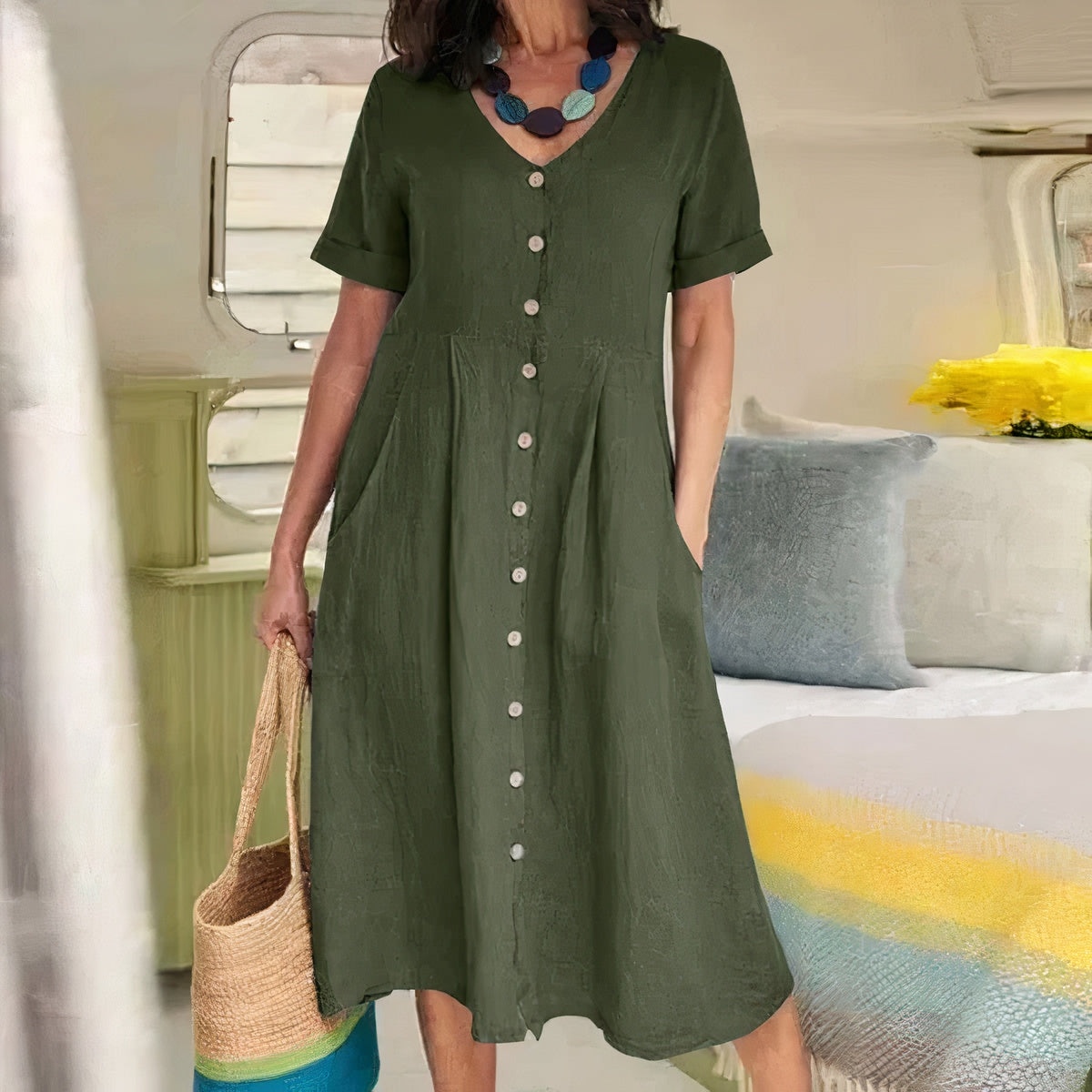 Kleid aus leinen und baumwolle für frauen