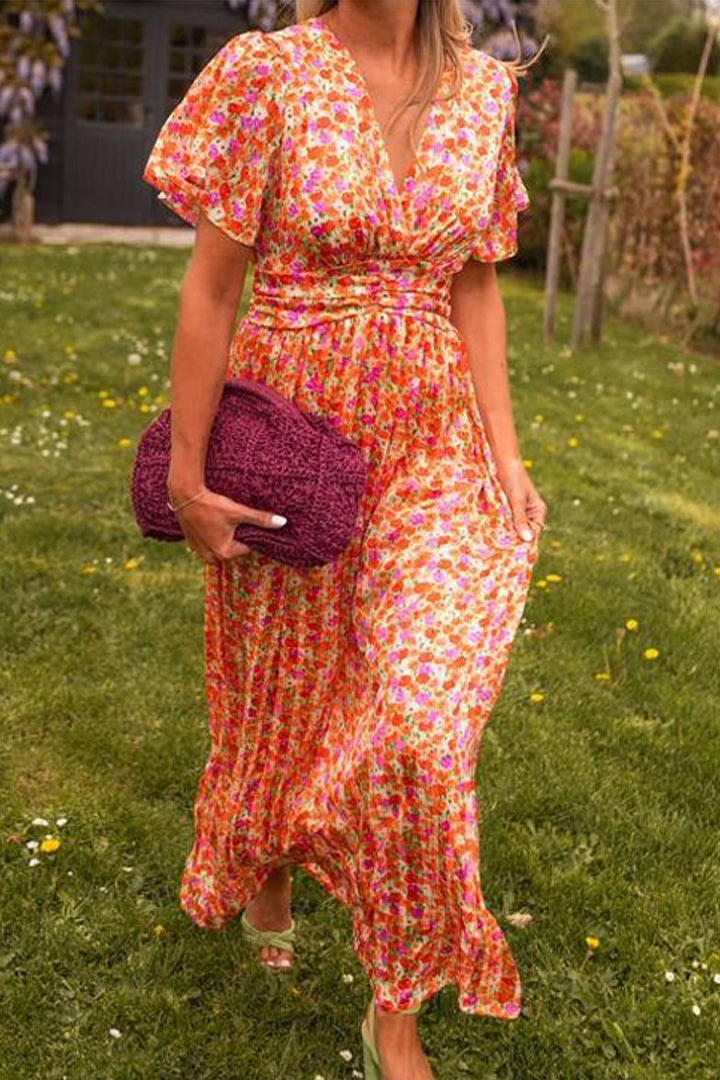 Langes damenkleid mit v-ausschnitt