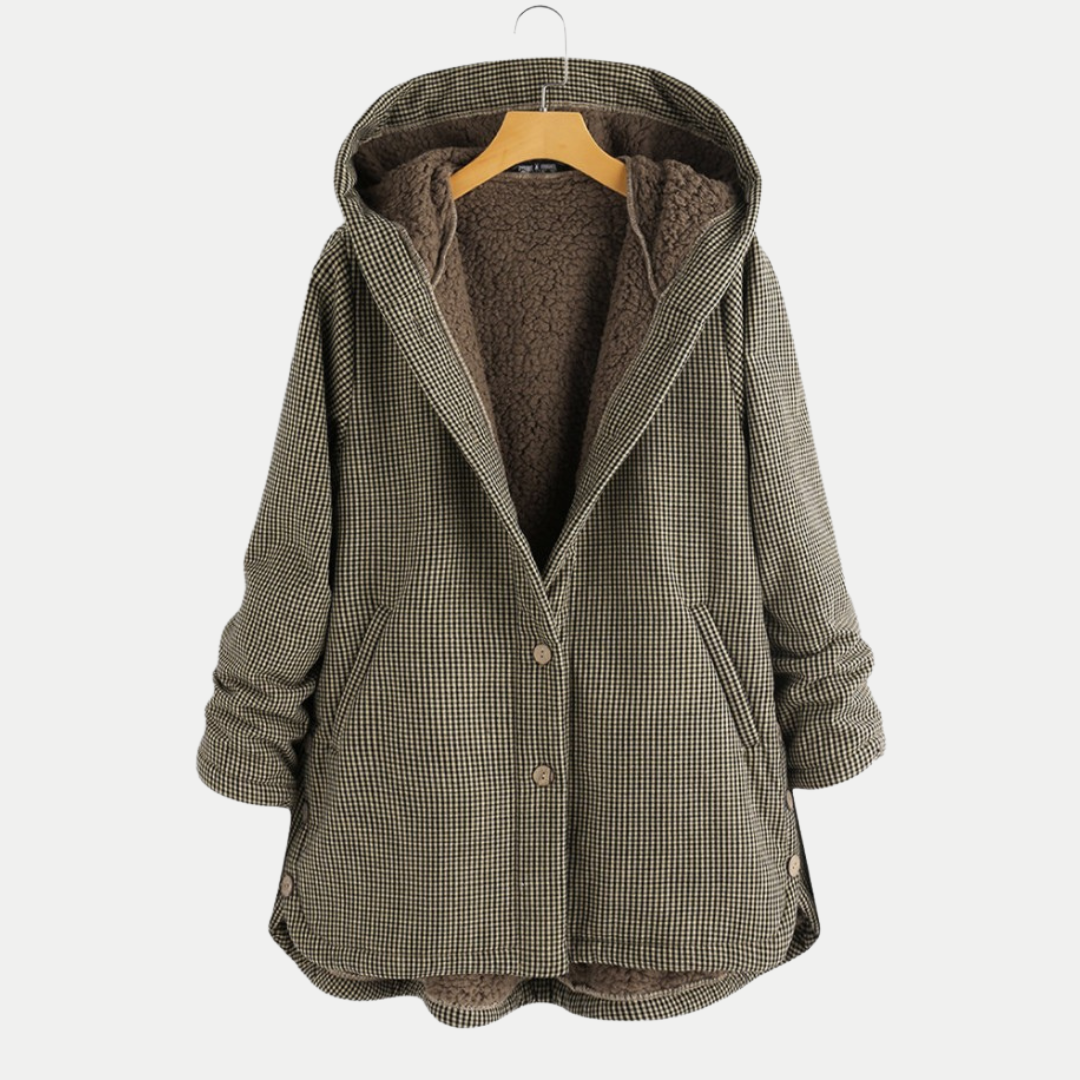 Karierter Mantel mit Kapuze für Damen
