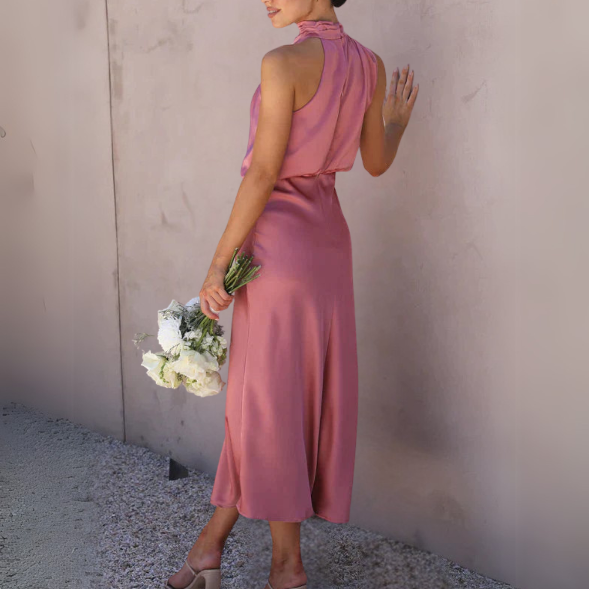 Drapiertes Neckholder-Midikleid Für Damen