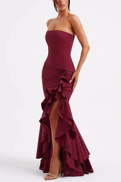 Lindsay® | Sexy Off-Shoulder-Maxikleid mit schmaler Passform und unregelmäßigem Saum