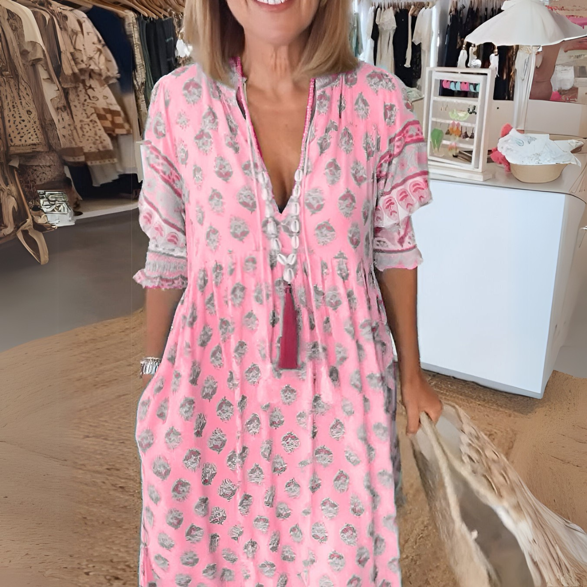 Besticktes Fließendes Kleid Für Damen