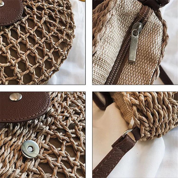 Geflochtene Strohtasche – Veganer Lederhenkel, Sommertasche
