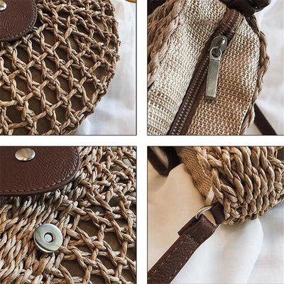 Geflochtene Strohtasche – Veganer Lederhenkel, Sommertasche