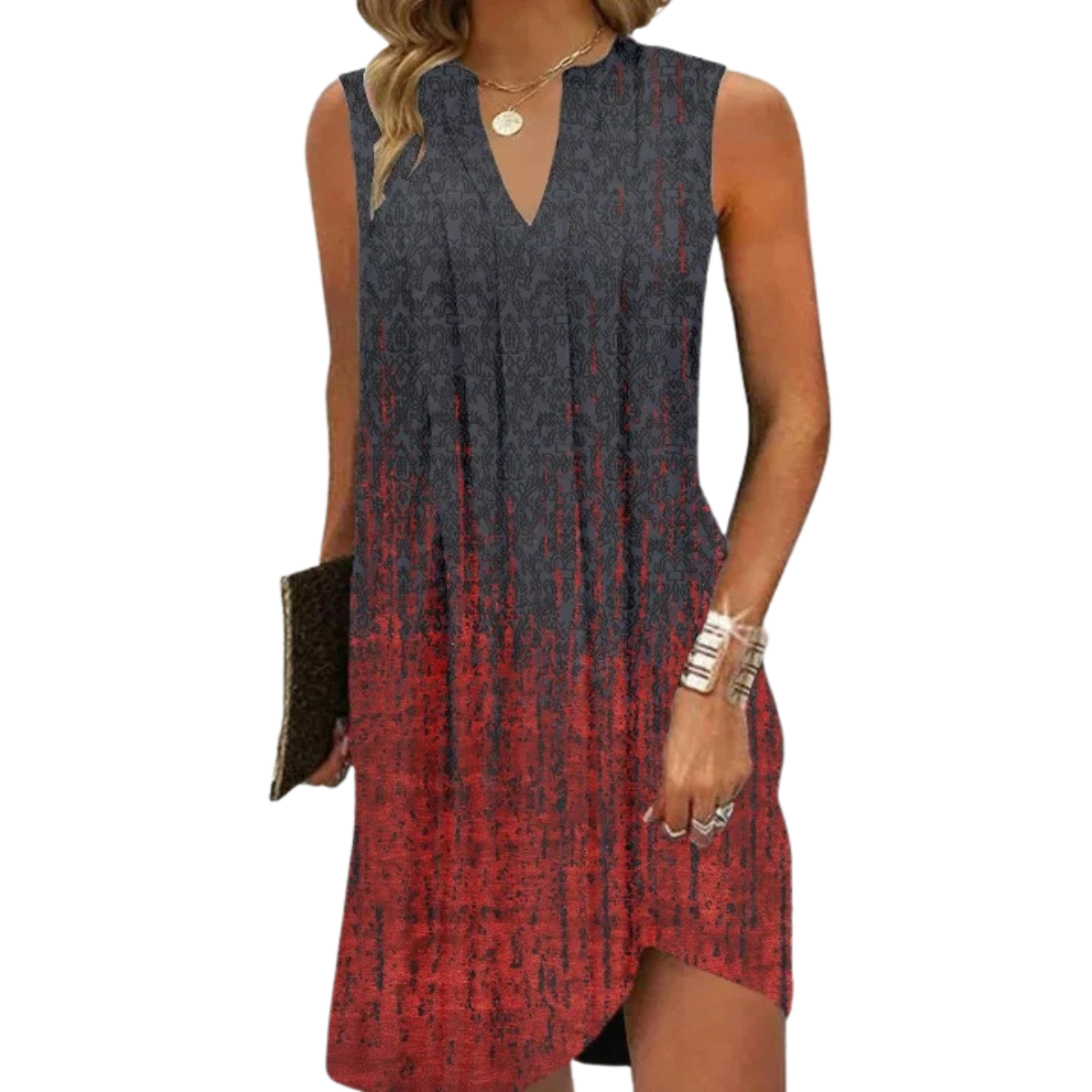 Gemustertes Ärmelloses Kleid Für Damen