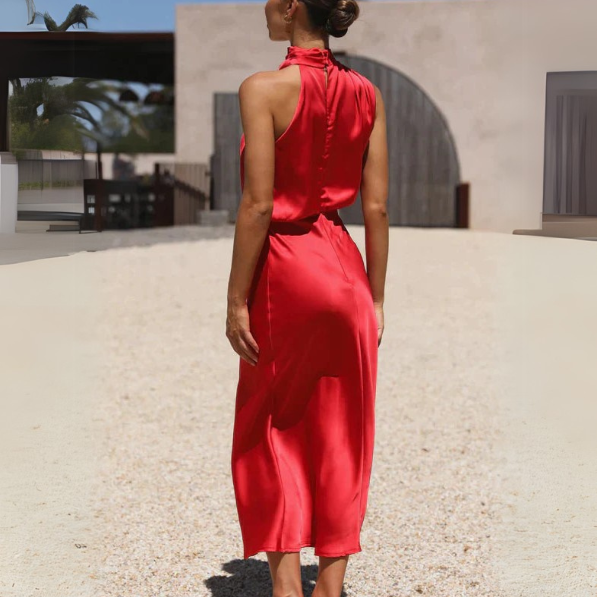 Drapiertes Neckholder-Midikleid Für Damen