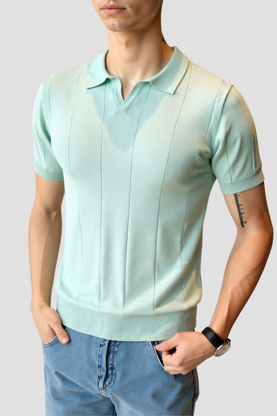 Retro-Strick-Poloshirt in Mintgrün