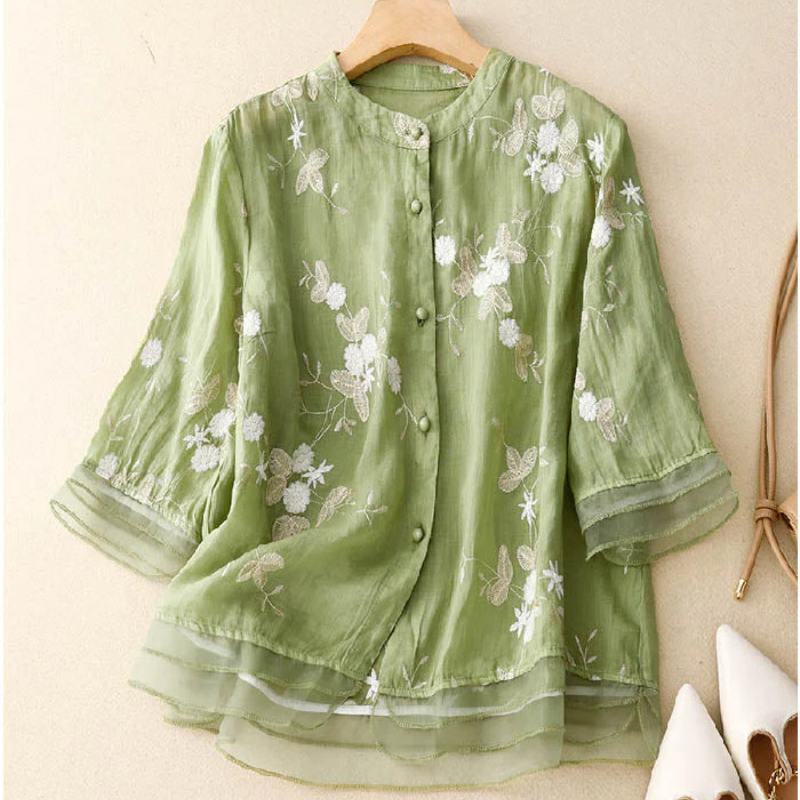 Damen Halbe Ärmel Button Down Bluse | Atmungsaktiv