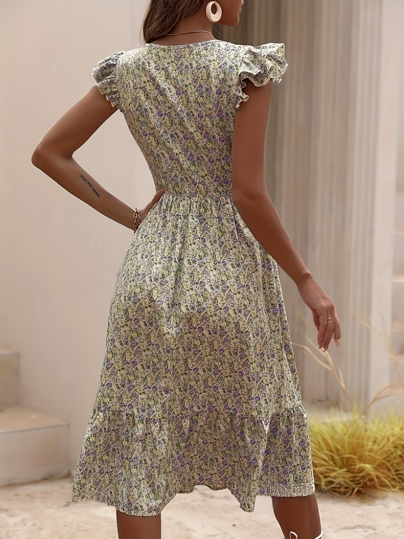 Rougefarbenes blumen midikleid - Vanessa