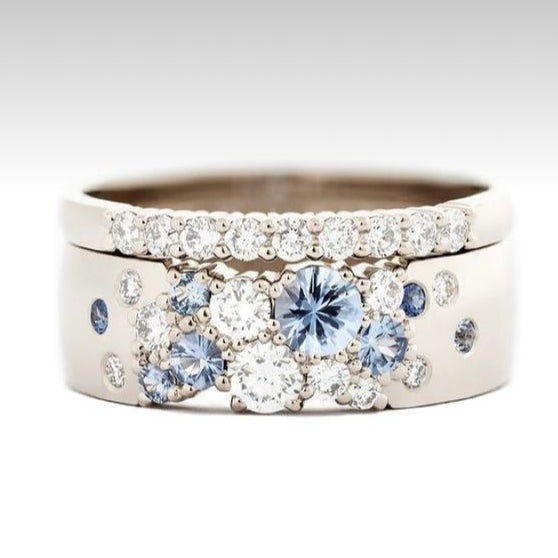 Vintage Blau Versilbert Glitter Ring