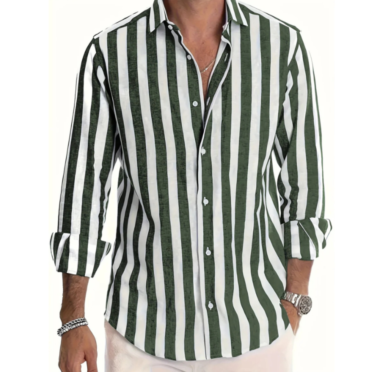Gestreiftes Button Hemd Langarm Für Herren
