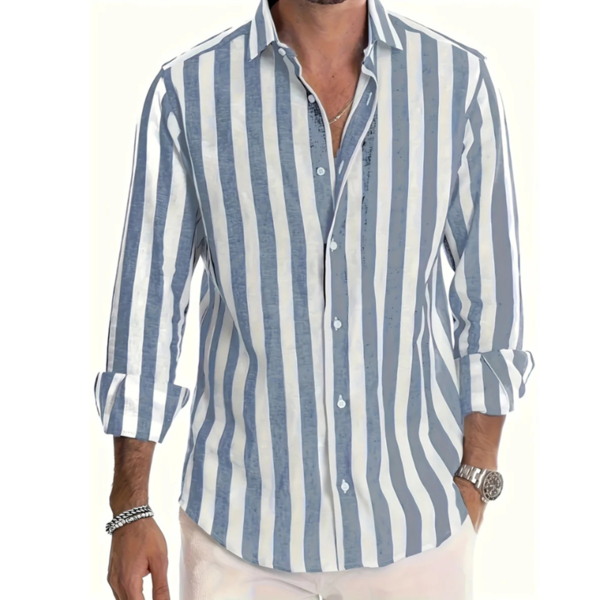 Gestreiftes Button Hemd Langarm Für Herren