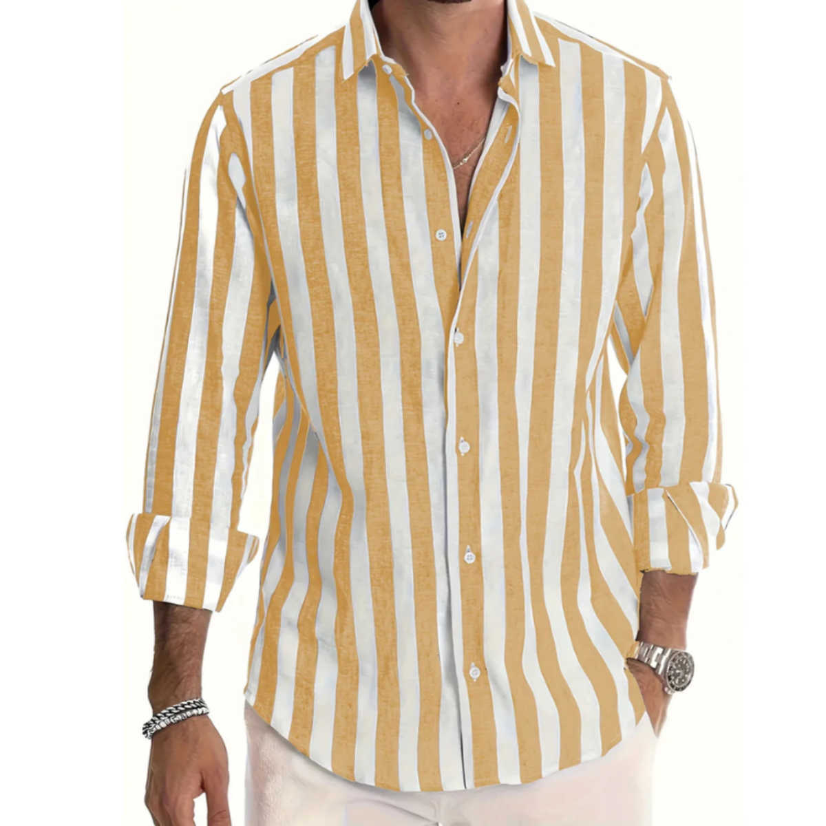 Gestreiftes Button Hemd Langarm Für Herren