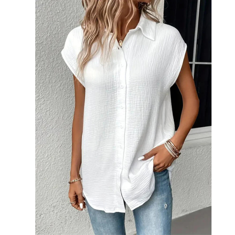 Strukturiertes Button Down Hemd Für Damen | Kurzarm