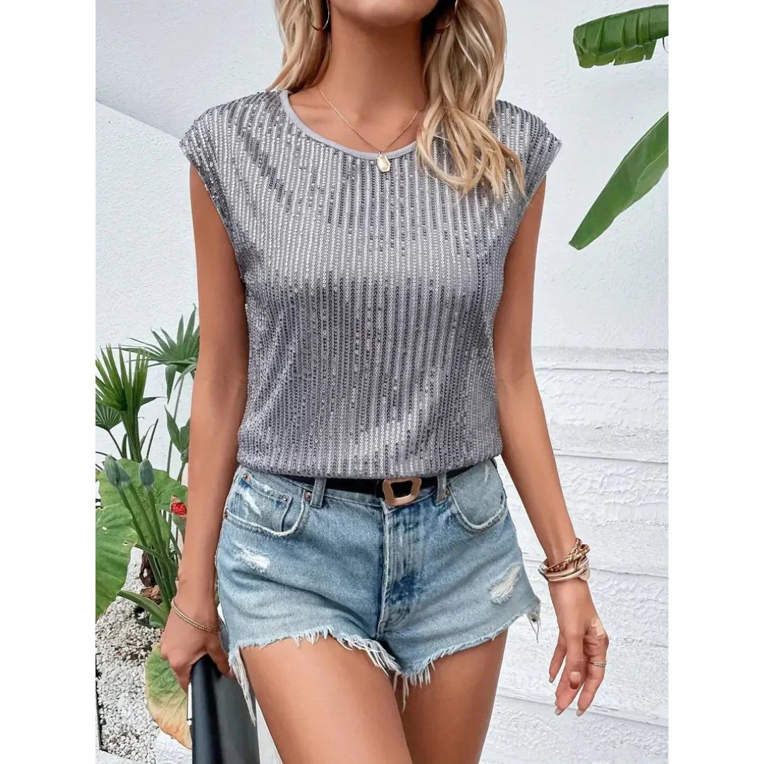 Kurzärmliges Pailletten Top Für Damen | Schick