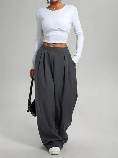 Irina | Mühelos stilvolle graue weit geschnittene Hose