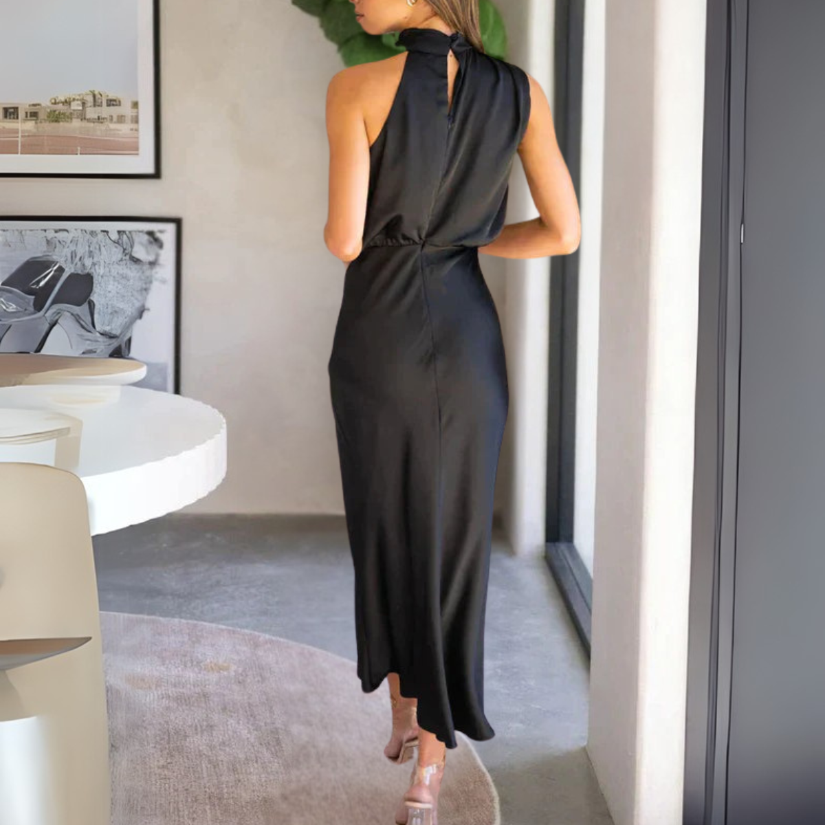 Drapiertes Neckholder-Midikleid Für Damen