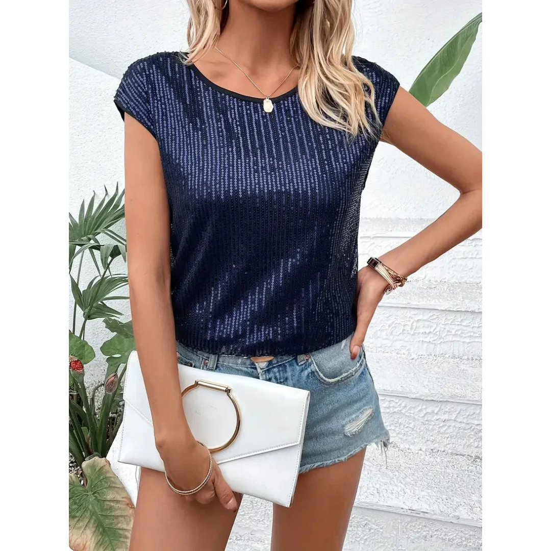 Kurzärmliges Pailletten Top Für Damen | Schick