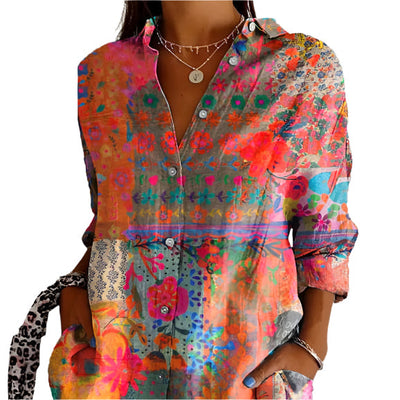 Damen Bluse mit Blumenmuster – Langarm, luftiger Schnitt, elegant