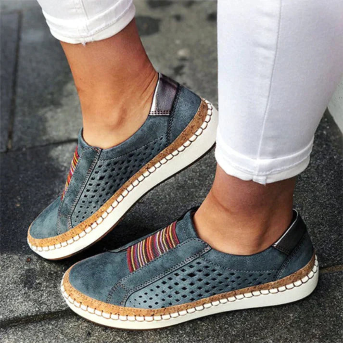 Slip-On Perforierte Sneakers Komfortsohle Für Damen