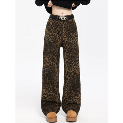 Damen Klassische Weit Bein Leopard Print Hose | Lässig