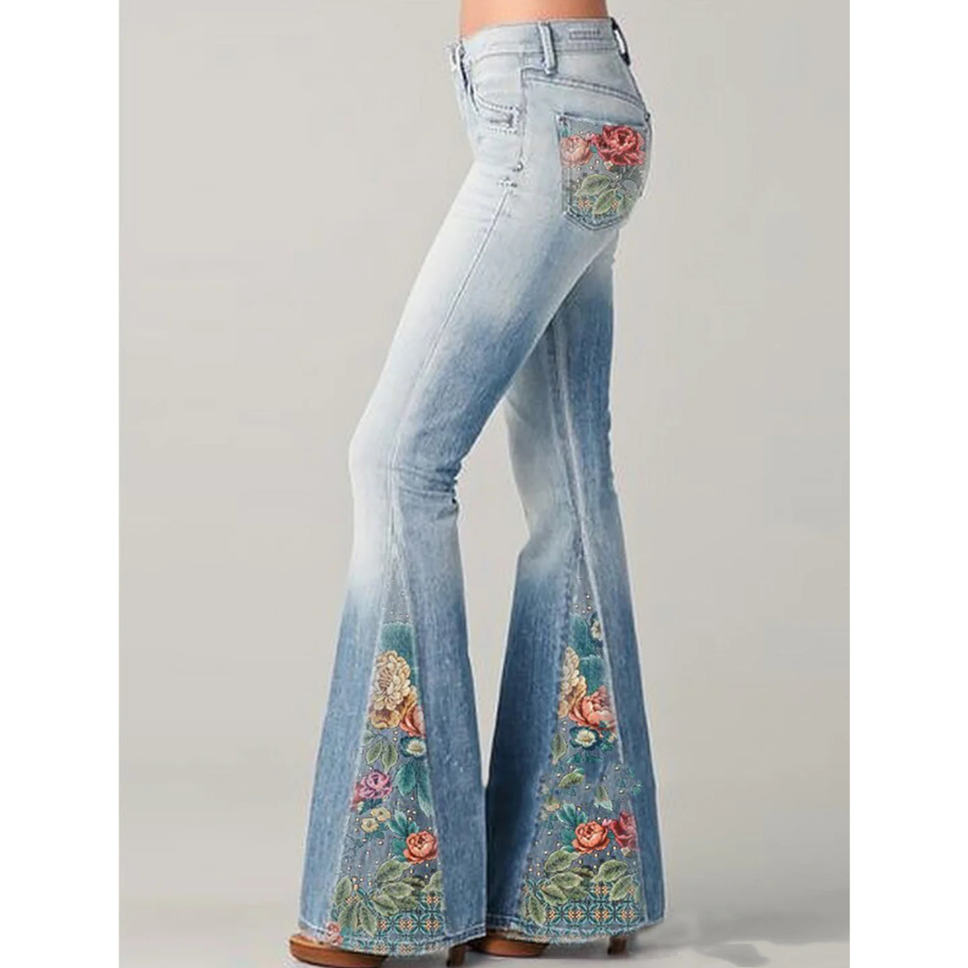 Damen Vintage Blumen Bestickte Jeans | Ausgestellt