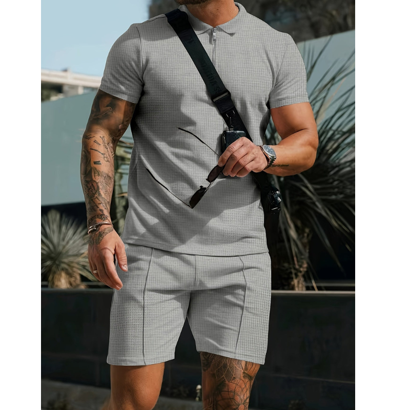 Halbreißverschluss-Poloshirt und Shorts für Herren
