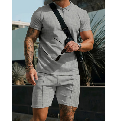 Halbreißverschluss-Poloshirt und Shorts für Herren