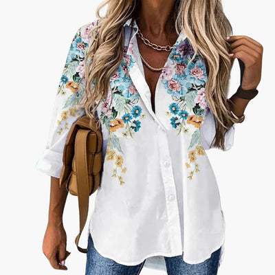 Bluse mit Blumenmuster - Damen Freizeitlook mit Kontrast