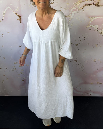 MIRAVO | Luftiges V-Ausschnitt Maxikleid mit Falten